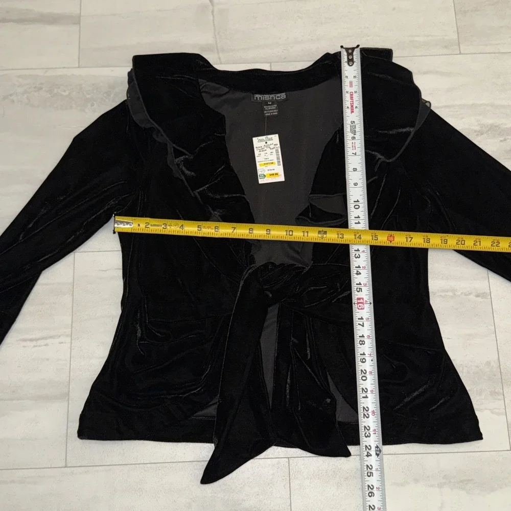 Size M Velvet Wrap Top Jacket Whimsigoth Y2K Ruffle 90s Goth Holiday Glam Black